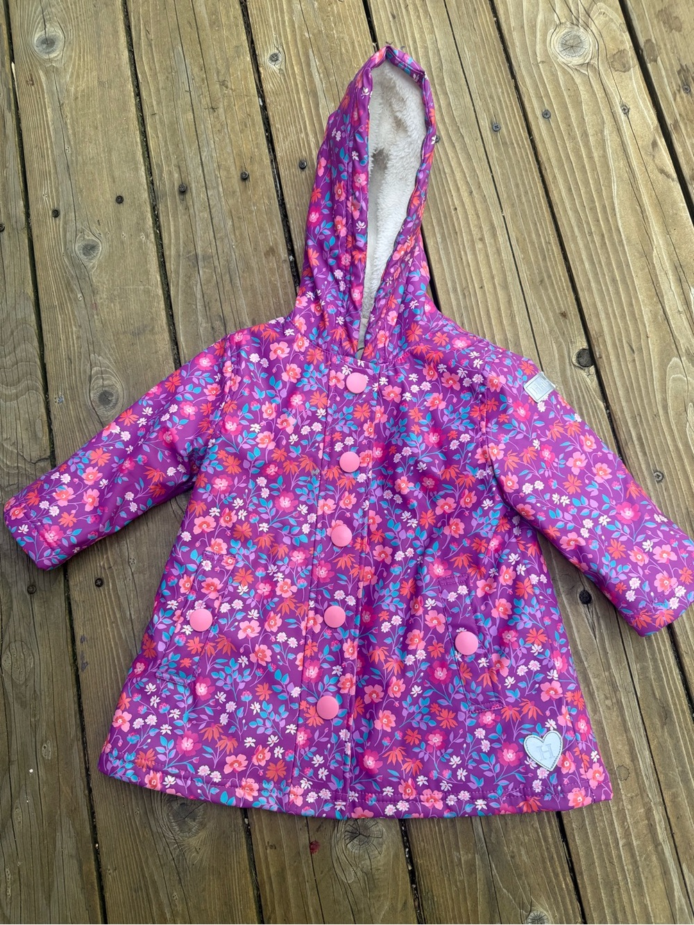 Hatley Purple Floral Hooded Raincoat with Pink Accents